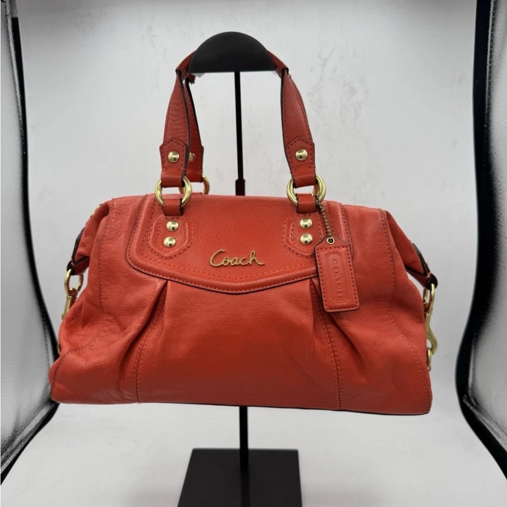 Coach Ashley Satchel Purse Bag Tote Coral Pink Leather Gold Tone Hardware 19247